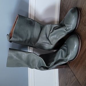 Free People Slouchy Mid-Calf Heeled Boots in Sage Green